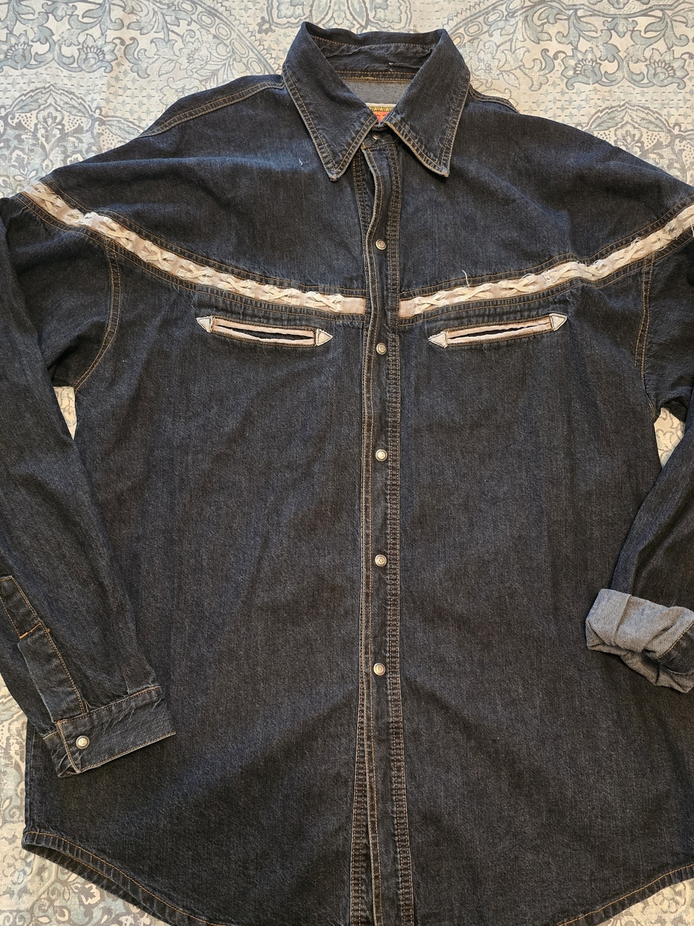 Dark Indigo Denim Shirt with Contrast Stitching XL